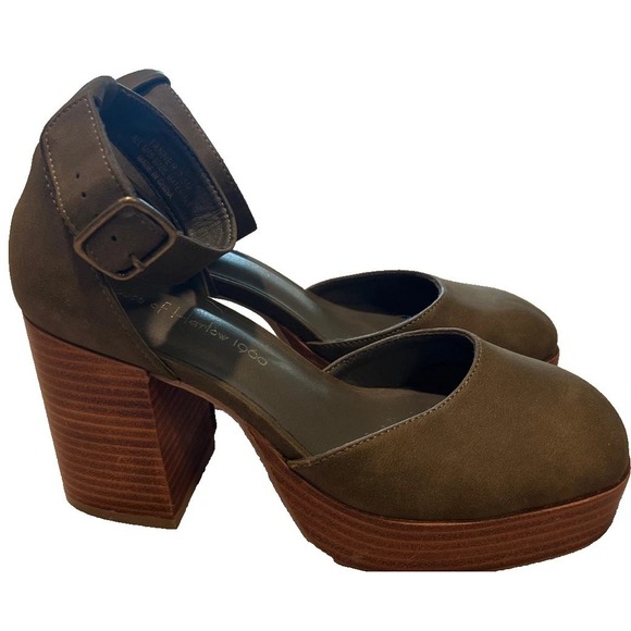 House Of Harlow Olive Green Platform Mary Jane Chunky Block Heels Wooden 7.5 - Picture 6 of 8